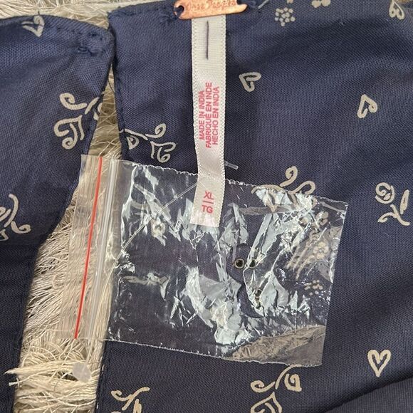 NWOT Free People Beasley Floral Drop Waist Babydoll Mini Dress Navy Combo Sz XL - Picture 14 of 15